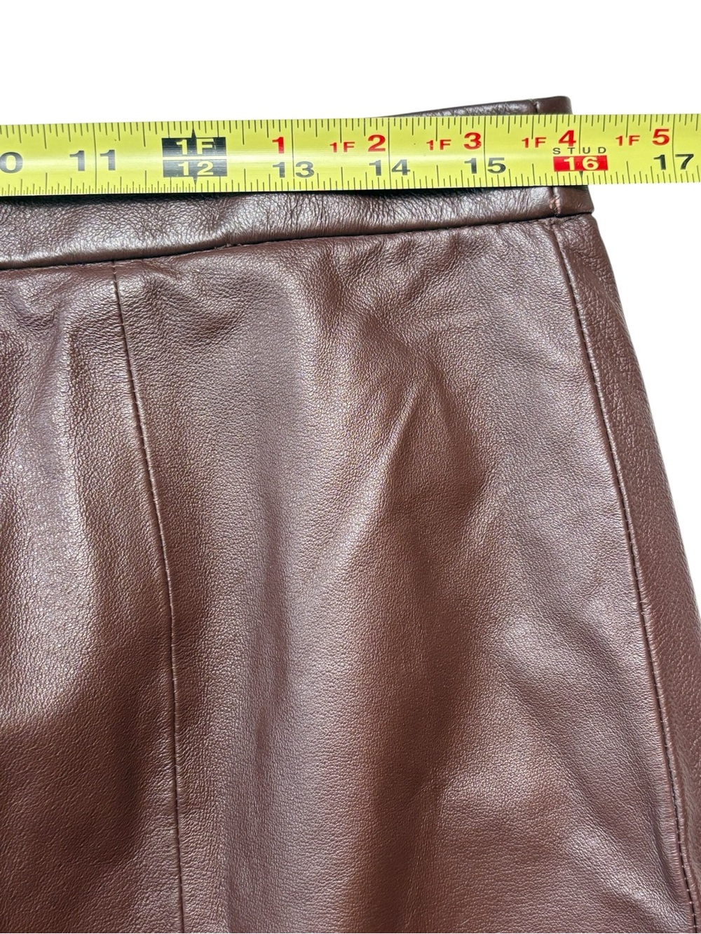 Vintage CLIO Brown Leather Pants High Rise Straight Leg Flat Front Side Zip 14 - Picture 4 of 10
